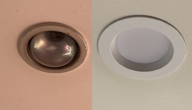 Before and after LED downlight replacement - Christchurch home